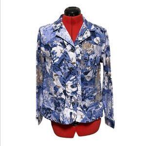 Chico’s Blue Abstract Denim Jacket Size XL.